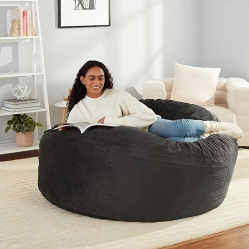 Amazon Basics Large Bean Bag Chairs for Adults, 5 ft Grey Memory Foam Filled with Solid Microfiber Cover thumbnail 2