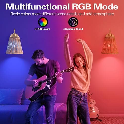 Rattan Battery Operated Wall Sconces set of Two,Rechargeable Wall Sconces with 5000mAh Dimmable Bulb and Remote,LED 12 Colors Boho Wall Lighting with Remort for Bedroom Living Room Hallway Wall Decor thumbnail 9