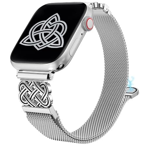 BEEXI Stainless Steel Magnetic Loop Compatible with Apple Watch Band 41/40/38/49/46/45/44/42mm Women Mesh Celtic Knot Dressy Strap for iWatch Series 11/10/9/8/7/6/5/4/3/2/1/Ultra(1/2/3)/SE(1/2/3) - Image 1