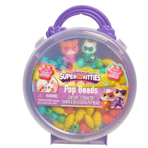 Disney Junior SuperKitties Pop Beads Jewelry Kit – 100 Pop Beads & 2 Character Charms, Easy Snap-On Necklace & Bracelet Craft Set for Kids Ages 3+ - Image 1