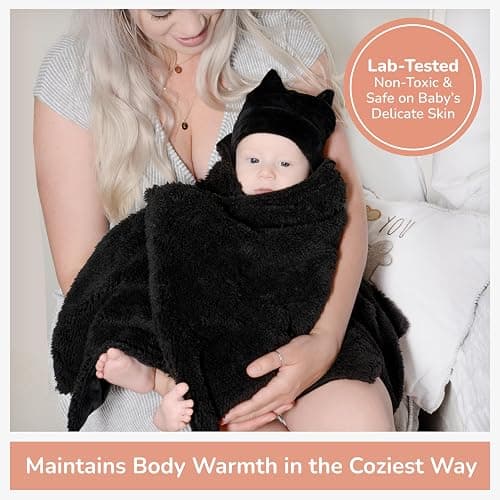 Bumba Kids Sherpa Fleece Goth Bat Baby Swaddle Blanket Gift Set with Milestone Stickers, Bat Hat & Wings, Crib Size thumbnail 3