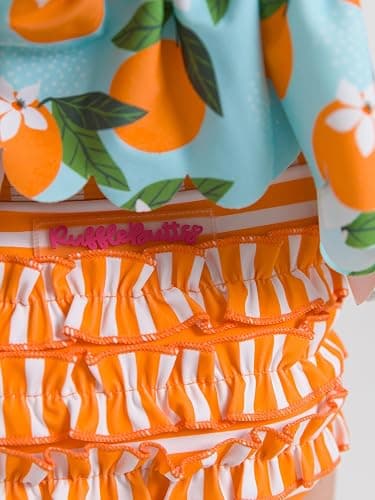 RuffleButts Baby/Toddler Girls Scalloped Long Sleeve Rash Guard 2-Piece UPF50+ Sun Protected Swimsuit thumbnail 6