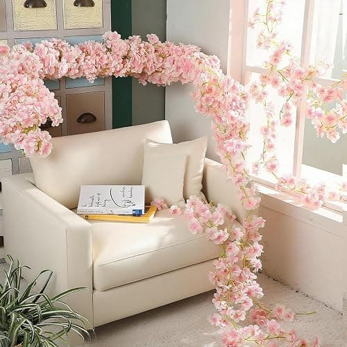 3 Stück 180cm Künstliche Kirschblüten Girlande Blumenranke,Künstliche Blumengirlande Deko,Kirschblütengirlande,Künstliche Blume Girlande für Außen und Innenhochzeit Wand Schlechte Dekoration thumbnail 2