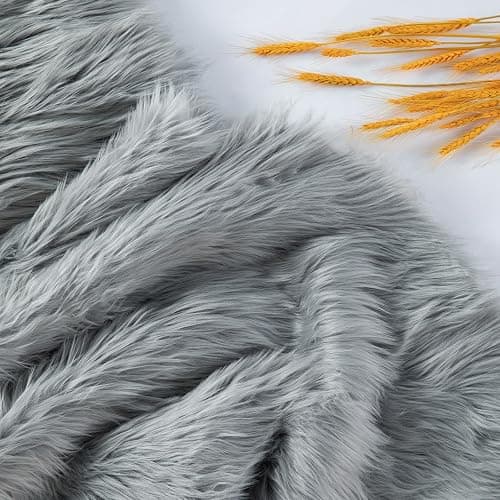 Faux Fur Fluffy Crafts Fabric 23.6x59 inch Grey, Long Pile Shaggy Fur Fabric for Costume, Halloween Decoration, Home Sewing, Craft Arts Supply, Upholstery, Christmas Plush Furry Material thumbnail 5