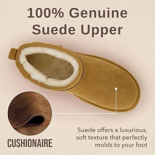 CUSHIONAIRE Hip 2 Genuine Suede Ankle Boots for Women, Cozy Faux Shearling Lining Pull On Winter Womens Boots thumbnail 7