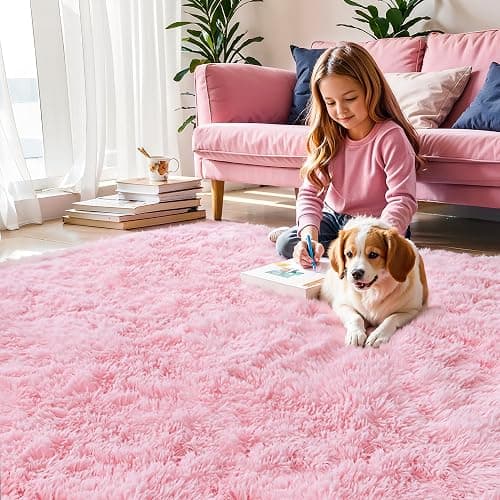 Pink Fluffy 4x6 Area Rugs for Bedroom Girls, Soft Washable Fuzzy Furry Shag Rug for Kids Room, Nursery, Dorm Decor, Cute Plush Carpet for Baby Toddler thumbnail 2