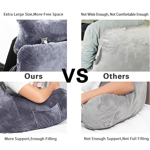 SLIGUY Reading Pillow for Sitting in Bed Couch Adult, Back Pillow with arm Support and Pockets, Adult Back Pillow Bed Chair for Bed Rest, Reading, Watching TV, Gaming for Boys and Girls Dark Grey thumbnail 4