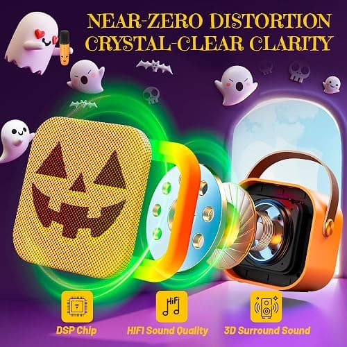 IROO Mini Karaoke Machine for Kids, Halloween Party Supplies & 2025 TOP Toy Gifts Ideas for Girls Boys Ages 4-12, Portable MP3 Player with 2 Wireless Mics for Birthday Christmas Singing Games（Pumpkin） thumbnail 5