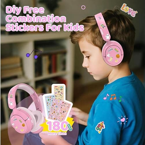 MIDOLA Active Noise Cancelling Kids Headphones Bluetooth 5.4 Wireless Volume Limited 85/94dB,Type C Fast Charging,Over Ear Foldable with Mic Aux Cord for Toddler Child Pad Tablet Pink thumbnail 8