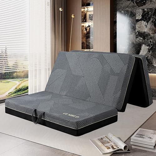 GEMBED Tri Folding Mattress Queen Size - Memory Foam Tri-fold Handle & Non-Slip Bottom, Portable Foldable Sofa Bed Floor Chair for Travel RV Camping Guest Yoga - 6 Inch, 78"x58"x6" - Image 1