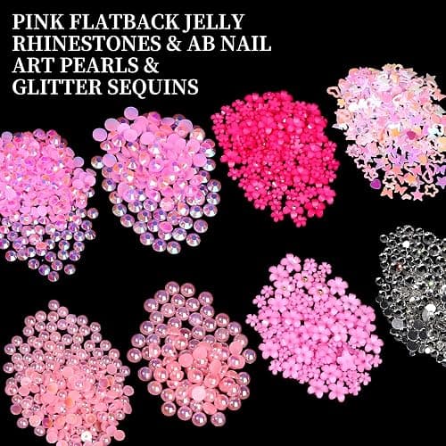 FAMDAMEI 24 Grid Flat Back Pearls and Rhinestones for Bedazzling Kit, Clear White Pink Pearls Flatback Resin Jelly Rhinestones,Flower 3D Nail Charms and Gems for Crafting Rhinestones for Crafts thumbnail 5