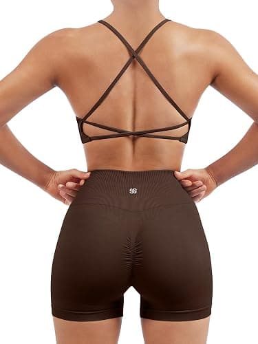 SUUKSESS Women Seamless Workout Sets Strappy Sports Bra High Waist Booty Shorts Outfits - Image 1