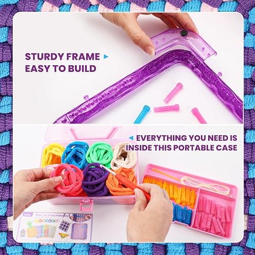 Weaving Loom Kit Toys Crafts - Arts and Crafts for Kids and Adults - Great Birthday Gifts for Girls Ages 6 7 8-12 13 Years Old - Sturdy Frame Potholder Loom Making Kits Portable Box and Craft Loops thumbnail 2