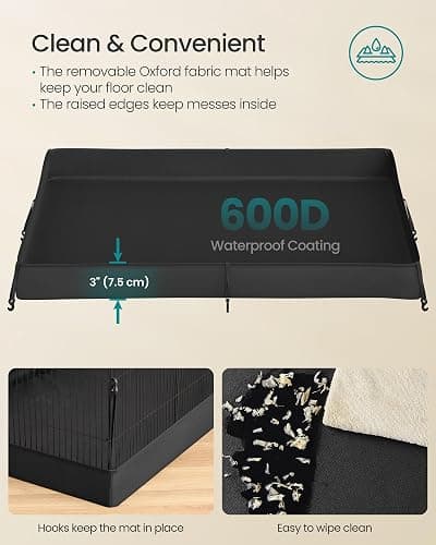 SONGMICS 2-Tier Guinea Pig Cage, Rabbit Cage, Small Animal Playpen with Waterproof Mat, Top and Side Door, 35 Panels, 36.6 x 24.8 x 24.2 Inches, Ink Black ULPI016BH01 thumbnail 6