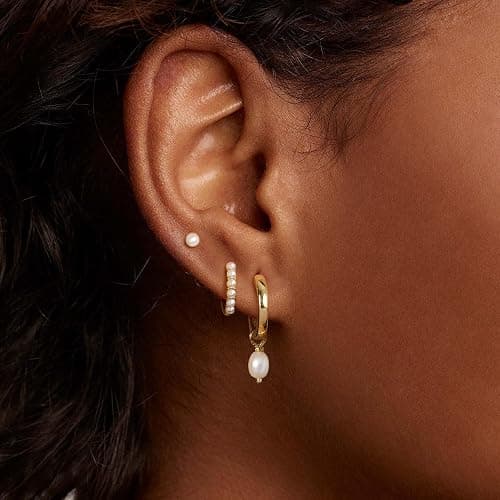 OOOPEL 3 Pairs Stackable Gold Hoop Earrings Set for Women 14K Gold Plated Earring Stacks CZ Heart Pearl Rhombus Bow Four Leaf Star Huggie Earrings for Women Trendy Jewelry thumbnail 2