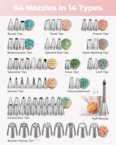 Kootek 158 Pcs Cake Decorating Kit with Cake Turntable, 64 Piping Tips Set, 50+2 Pastry Bags, Frosting Spatulas, Leveler, Scrapers, Fondant Molds, and More Baking Supplies Decorating Tools thumbnail 3