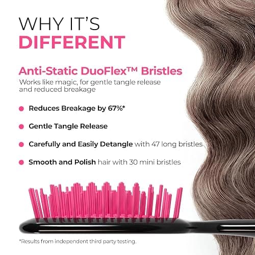 FHI Heat UNbrush Detangling Brush for Pain-Free Brushing on All Wet or Dry Hair Types — Durable DuoFlex Anti-Static Bristles, Lightweight Handle, Vented Hair Brush, Cherry Blossom thumbnail 3
