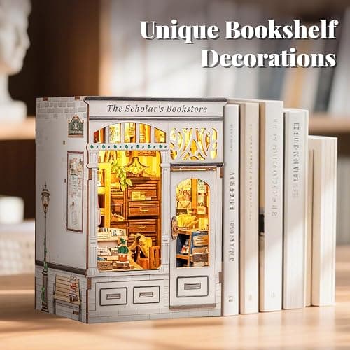 Fsolis Book Nook Kit - DIY Miniature Dollhouse Kit 3D Puzzles for Adults Tiny House Mini Booknook Craft Bookshelf Decor, 168 Wooden Pieces, Gifts for Women Book Lovers(The Scholar's Bookstore) thumbnail 4