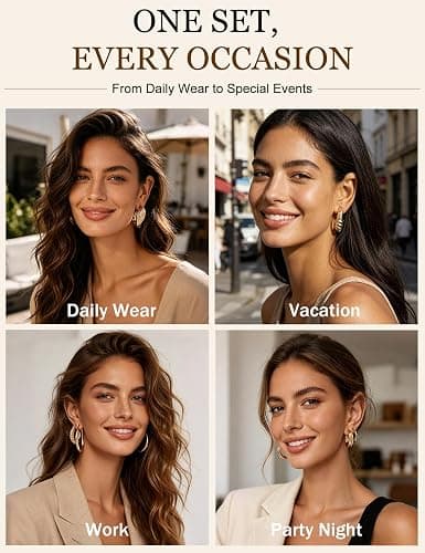 18 Pairs Gold Hoop Earrings for Women, Chunky Statement Hoops Set | Hypoallergenic, Earrings Pack, Open Hoops, Pearl, Twisted, Multiple Sizes, Lightweight for Daily Wear, Ideal Gift thumbnail 8