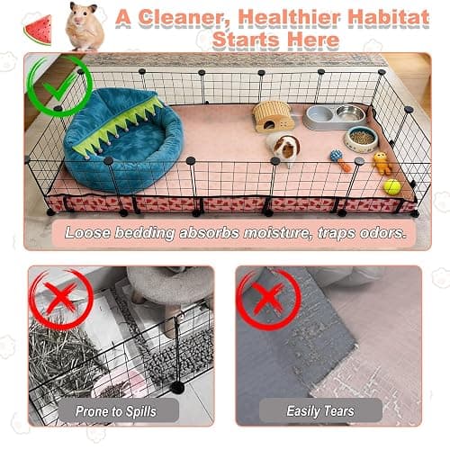 JOGEPEYO Waterproof Guinea Pig Cage Liners, Washable & Reusable Small Animal Cage Mat, for Rabbit, Hamster, Chinchilla, Hedgehog (Watermelon),C&C 24x48 inches thumbnail 2