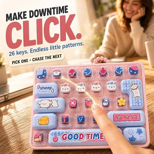 2027 New 26-Key Keyboard Fidget Toy, Cute Cartoon Clicky Keyboard Clicker Toy with Keychain, Backpack Charm Pendant for Stress Relief (Pink-B) thumbnail 2