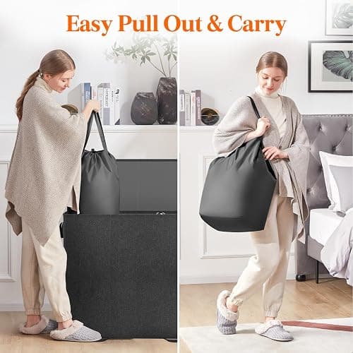Lifewit Triple Laundry Hamper with Lid and Removable Laundry Bags, Large Collapsible 3 Dividers Dirty Clothes Basket with Handles for Bedroom Laundry Room Closet Bathroom College, 185L Black thumbnail 6