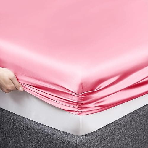 Vonty Satin Sheets Full Size Silky Soft Satin Bed Sheets Bright Pink Sheet Set, 1 Deep Pocket Fitted Sheet + 1 Flat Sheet + 2 Pillowcases thumbnail 6