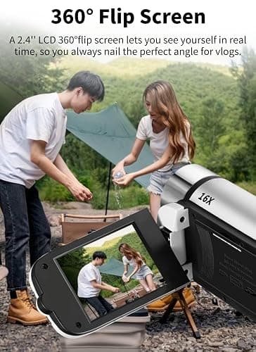 Diyeeni 1080P Digital Camera for Photography, 16MP Vlogging Camera 16X Digital Zoom Digital Camera with 2.4in 360° Flip Screen, Compact Travel Camera for Teens Adult Beginner Kids (Black) thumbnail 4