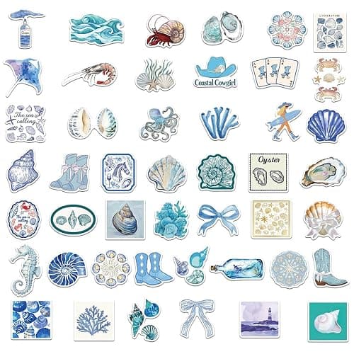 100pcs Aesthetic Stickers for Girl Cute Ocean Beach Waterproof Vinyl Decal Suitable for Water Bottles,Laptop,Luggage,Teens Adults,Keyboards,Backpacks,Skateboards,Water Bottles,Scrapbooks（Blue Coast thumbnail 4