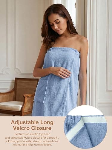 SIORO Women Bath Towel Wrap Robe, Soft Cotton Terry Spa Cloth, Plush Adjustable Closure for Shower, Travel, Pool, Gym thumbnail 4