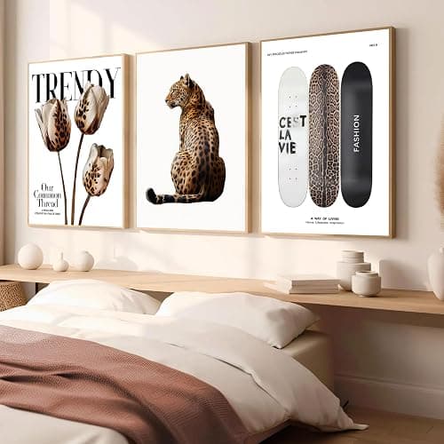 LCZDXGR 3Pcs Trendy Leopard Print Canvas Wall Art Picture Stylish Female Aesthetic Poster Cheetah Printed Preppy Fashion Skateboard Wall Decor for Bedroom Apartment Dorm Living Room 12x16in Unframed thumbnail 3