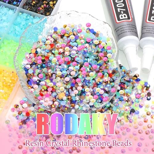 RODAKY Resin Rhinestone for Bedazzling Colorful Flatback Crystals AB Color 3mm Gems Kit with 2PCS 10ml B7000 Glue Tweezer Diamond Making Kit for DIY Craft Clothing Shoes Nail Decor thumbnail 7