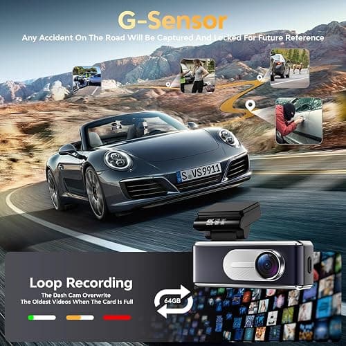 Csyibeielec Dash Cam Front and Rear - 4K HD Dual Dash Camera for Cars, Built-in 5G WiFi GPS, 64GB Card, Dashcam with 3.2" IPS Screen, UHD Night Vision, HDR, App Control, 24H Parking Monitor thumbnail 8