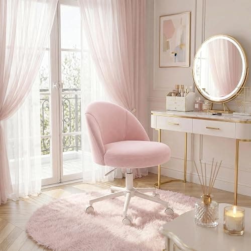 EnHomee Desk Chair with 13" Back Lumbar Support & 20" Wide Seat | Velvet, Rolling Task Chair for Makeup Vanity, Home Office & Young Teen Bedroom, Light Pink thumbnail 10
