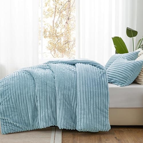 BEDELITE Fleece Queen Comforter Set -Super Soft & Warm Fluffy Light Blue Bedding, Luxury Fuzzy Heavy Bed Set for Winter with 2 Pillow Cases thumbnail 2