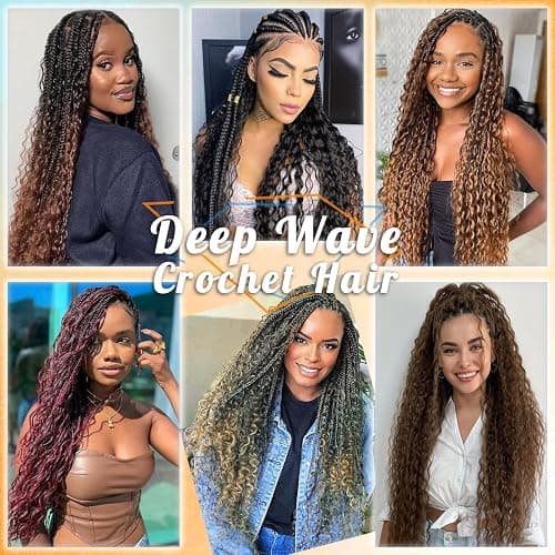 Eerya Ocean Wave Crochet Hair 18 Inch 6 Packs Deep Wave Crochet Hair for Black Women Synthetic Wavy Curly Braiding Hair for Boho Braids (18 inch,1B) thumbnail 6