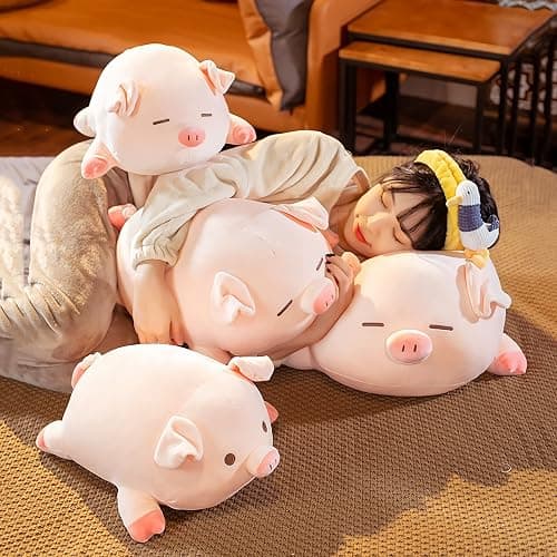 CHDGIOHA Pig Stuffed Animal Plush Pillow - 15.7'' Kawaii Soft Pig Hugging Pillow, Adorable Cuddle Plush Toy, for Kids, Girlfriend, or Adults, Perfect for Christmas and Birthdays (Squint, 15.7in) - Squint - 15.7in thumbnail 8