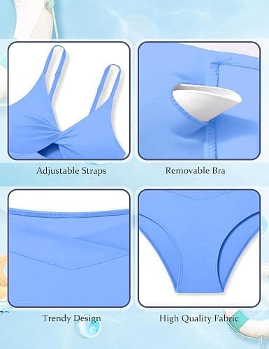 Doumlop Girls Swimsuit Color Block Girls Bathing Suit Twist Tankini Set Two Piece Girl Swimwear Bikini Set for 9-16 Years thumbnail 4