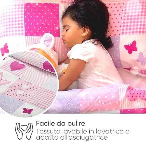 Bloomsbury Mill - Patchwork Con Cuori e Farfalle - Set Di Biancheria Da Letto Per Bambini - Rosa e Lilla - Copripiumino 135 cm x 200 cm e Federa Per Letto Singolo thumbnail 3