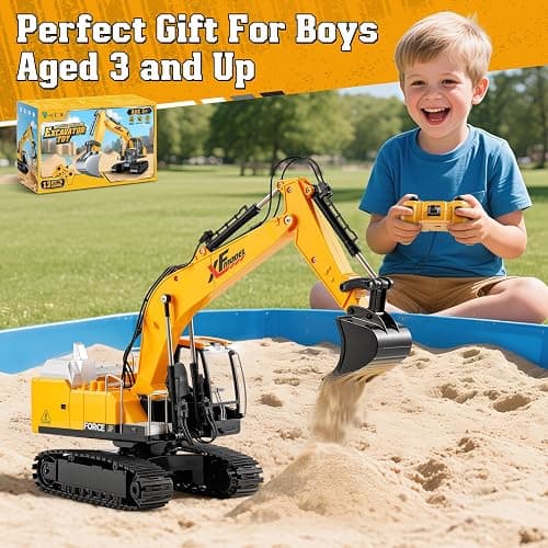V-Opitos RC Excavator Toys for Boys Age 3, 4, 5, 6, 7, 8, 9, 10+ Years Old, 13CH Excavable Remote Control Construction Toys with Alloy Shovel/Lights/Sounds, Ideal Christmas Birthday Gifts for Kids thumbnail 7