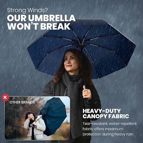 Rain-Mate Windproof Compact Umbrellas for Rain - Strong Reinforced Fiberglass Rib Design & Auto Open & Close - Portable Folding Travel Umbrella - Lightweight & Packable for Women & Men, Easy Collapse thumbnail 2
