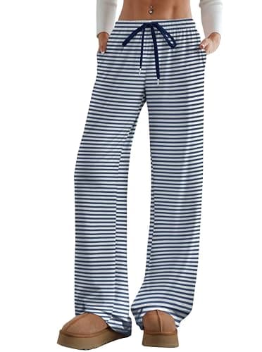Aoulaydo Women's Wide Leg Lounge Pants Low Rise Baggy Pajama Bottoms with Pockets Y2K Pjs Bottoms - Image 1