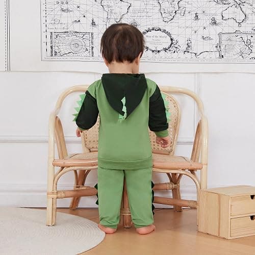 LIOMENGZI Infant Baby Boy Hooded Dinosaur Fall Outfit Contrast Sweatshirt Pant Set Toddler Dinosaur Clothes 6 12 18 Months 2T thumbnail 4