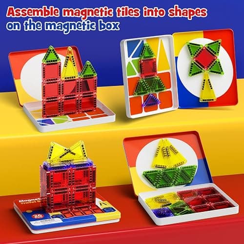 WMXDU Mini Magnetic Tiles with Iron Case, Magnetic Building Toys Kid's Travel Essential Portable Creativity On-The-Go Magnet Blocks STEM Travel Toys for Toddler Boys Girls Ages 3+, 26-Piece thumbnail 7