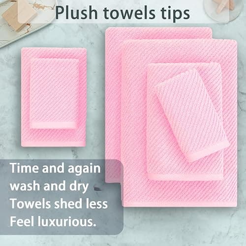 Pink Towels - 100% Cotton, Soft, Quick Dry, Lightweight, Towel Set of 6, 2 Large Bath 30" x 56", 2 Hand 18" x 28", 2 Washcloths 13" x 13", Pink Towels Bathroom Sets, Luxury Towel Gift Set thumbnail 5