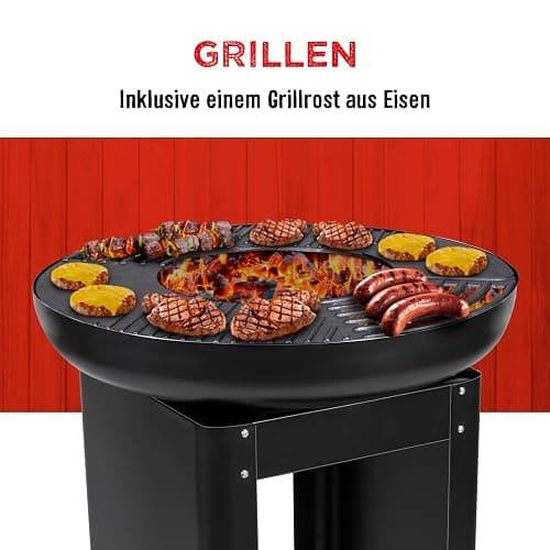 BBQ Collection 3-in-1 Feuerschale mit Grillrost - Feuerkorb 61 x 90 cm - Outdoor Küche mit Teppanyaki und BBQ Grillplatte - Plancha BBQ mit Holzlagerplatz - Gartenkamin für Außen - Metall thumbnail 5