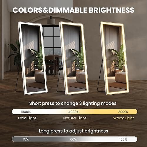 Elevon Full Length Mirror with LED Lights, 71"x26" Floor Mirror with Dimming & 3 Color Lighting, Led Mirrors Full Length with Stand for Bedroom, Dressing Room, Rectangle thumbnail 3