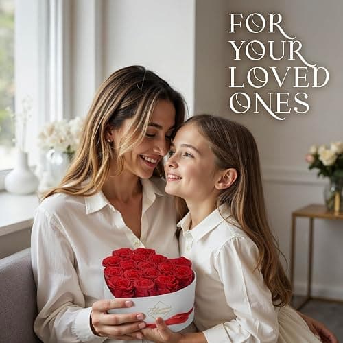 GLAMOUR BOUTIQUE Preserved Roses in a Box - Gifts for Her, Wife & Mom, Rose Flowers Forever Decor for Birthday Gift, Get Well Flower Bouquet Cased in White Box with Cover - Red - 16 (Color-Treated) thumbnail 7