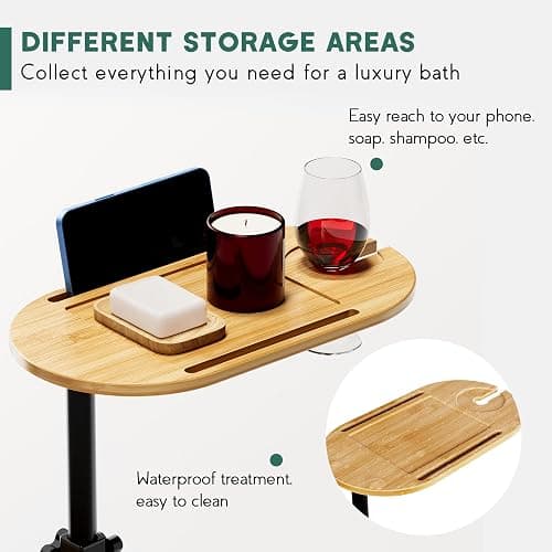 Yumkfoi 3 Layer Bath Tub Tray Table, Freestanding Bamboo Bath Tray Caddy for Tub Against Wall, Bath Table Tray Tub Shelf Bathroom Organizer Shelf for Luxury Spa and House Warming New Home thumbnail 6