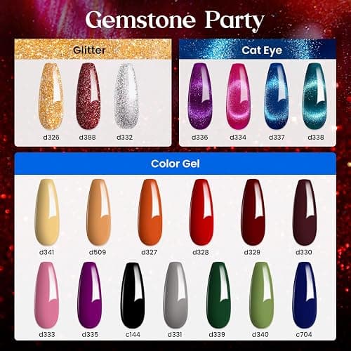Beetles Winter Gel Nail Polish 20 Winter Colors Cat Eye Gel Polish Set Gift Spree Burgundy Red Purple with Magnet Pen Base Top Coat DIY Salon Manicured Soak Off UV LED Gifts for Women Gemstone Party thumbnail 2
